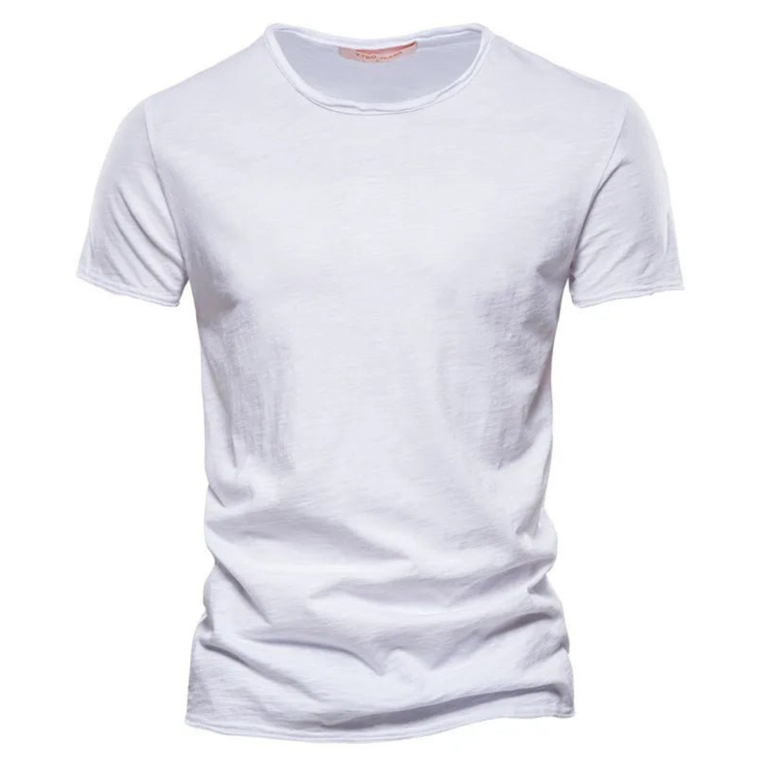 Men's white crew neck T-shirt