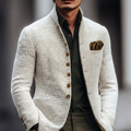Men's textured knit blazer cardigan in white