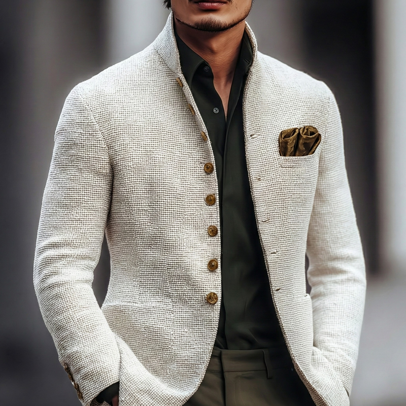 Men's Textured Knit Blazer Cardigan with Button Front for Smart Occasions