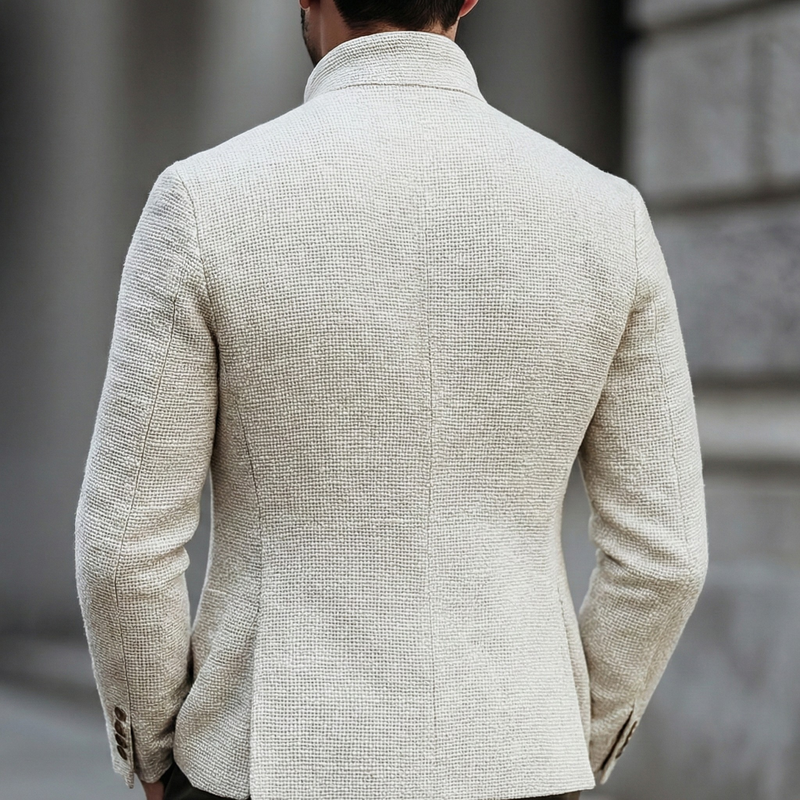 Men's white knit blazer cardigan – back view