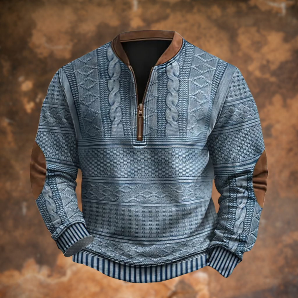 Men's blue textured knit half-zip sweater