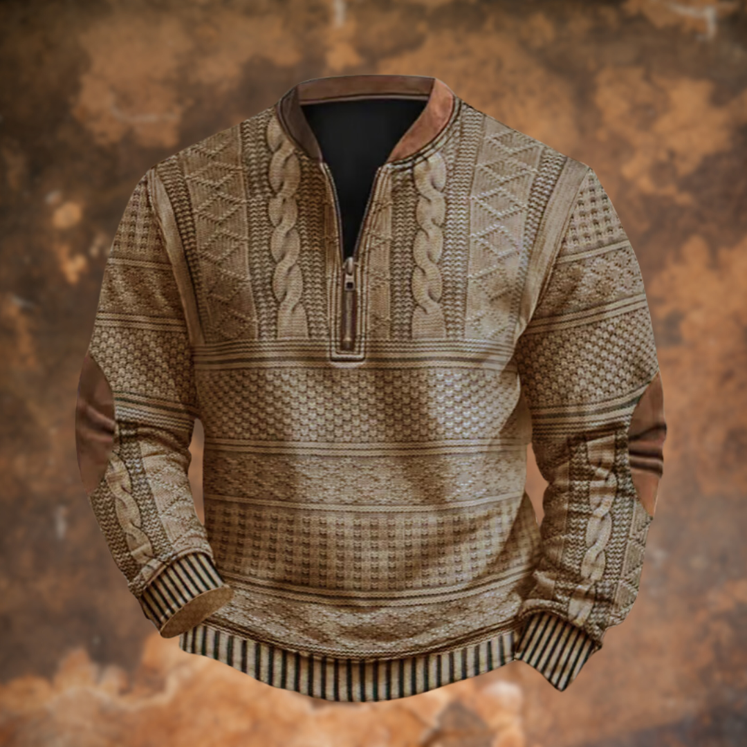 Men's khaki textured half-zip sweater