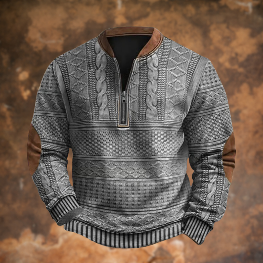 Men's grey textured knit half-zip sweater