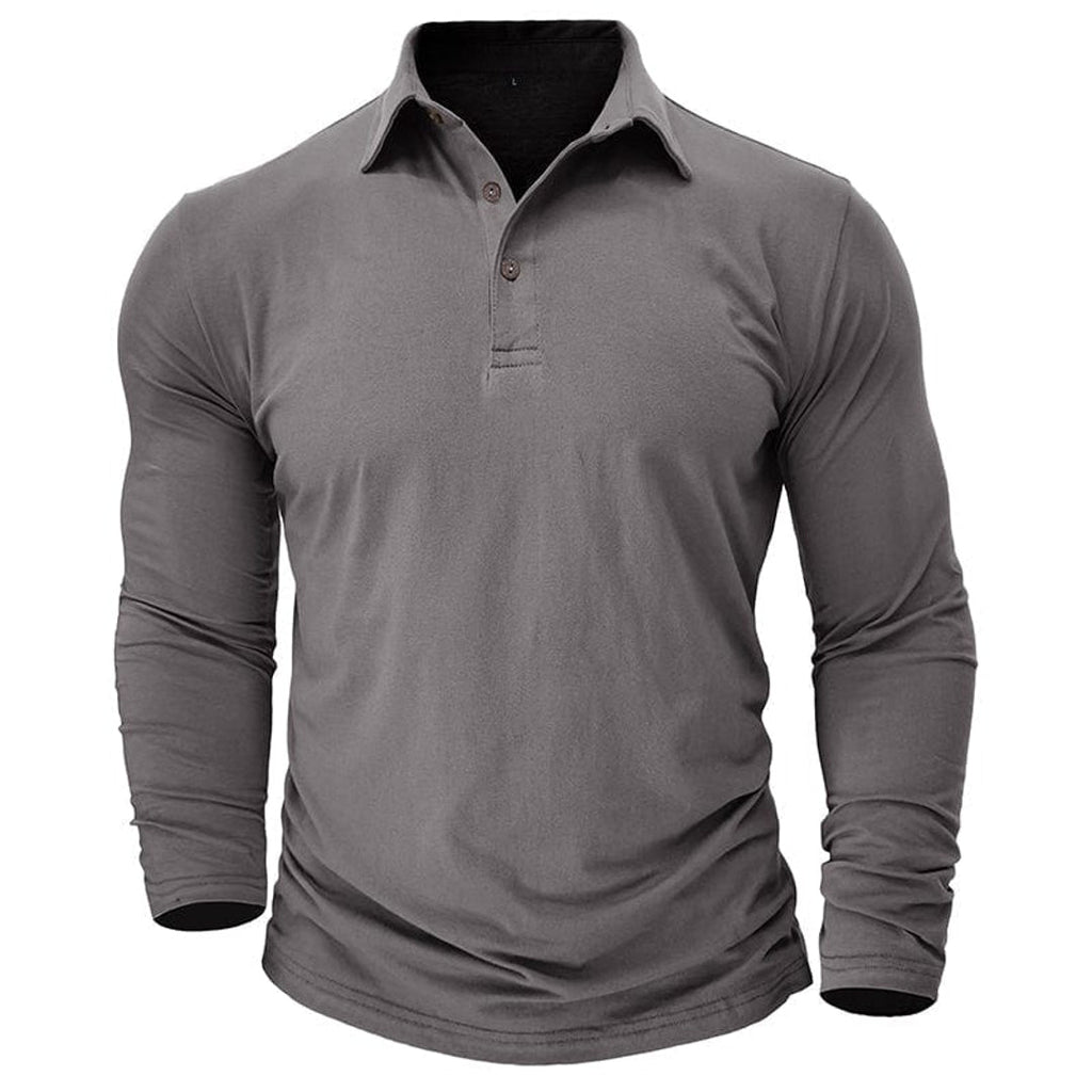 Men's grey textured long sleeve polo