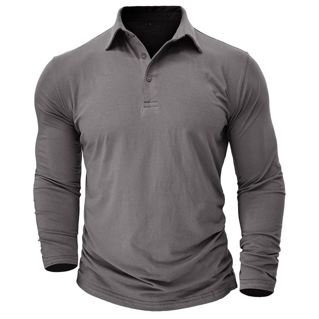 Men's grey textured long sleeve polo