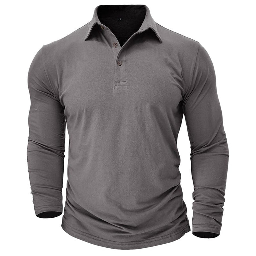 Men's Textured Long Sleeve Polo Shirt with Button Placket for Smart Casual Days