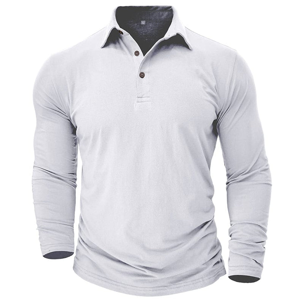 Men's white long sleeve polo shirt