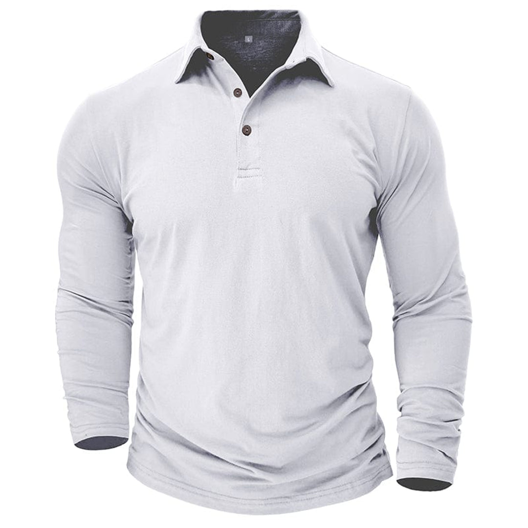 Men's white long sleeve polo shirt