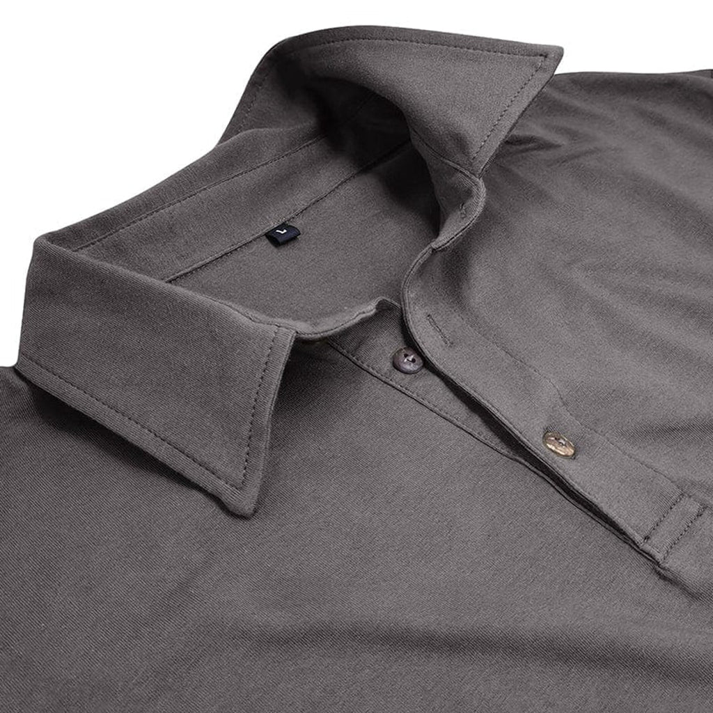 Close-up of the collar on the grey polo