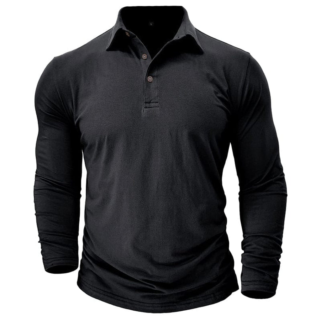 Men's black long sleeve polo shirt