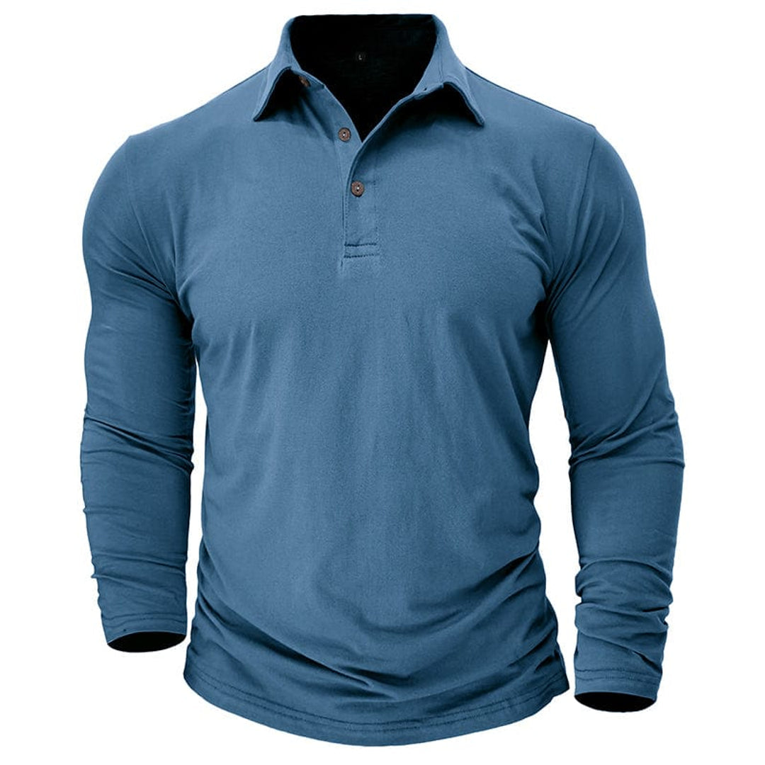 Men's blue textured long sleeve polo