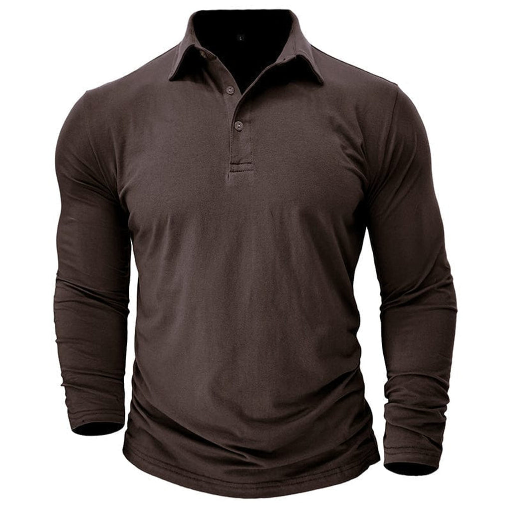 Men's brown long sleeve polo shirt