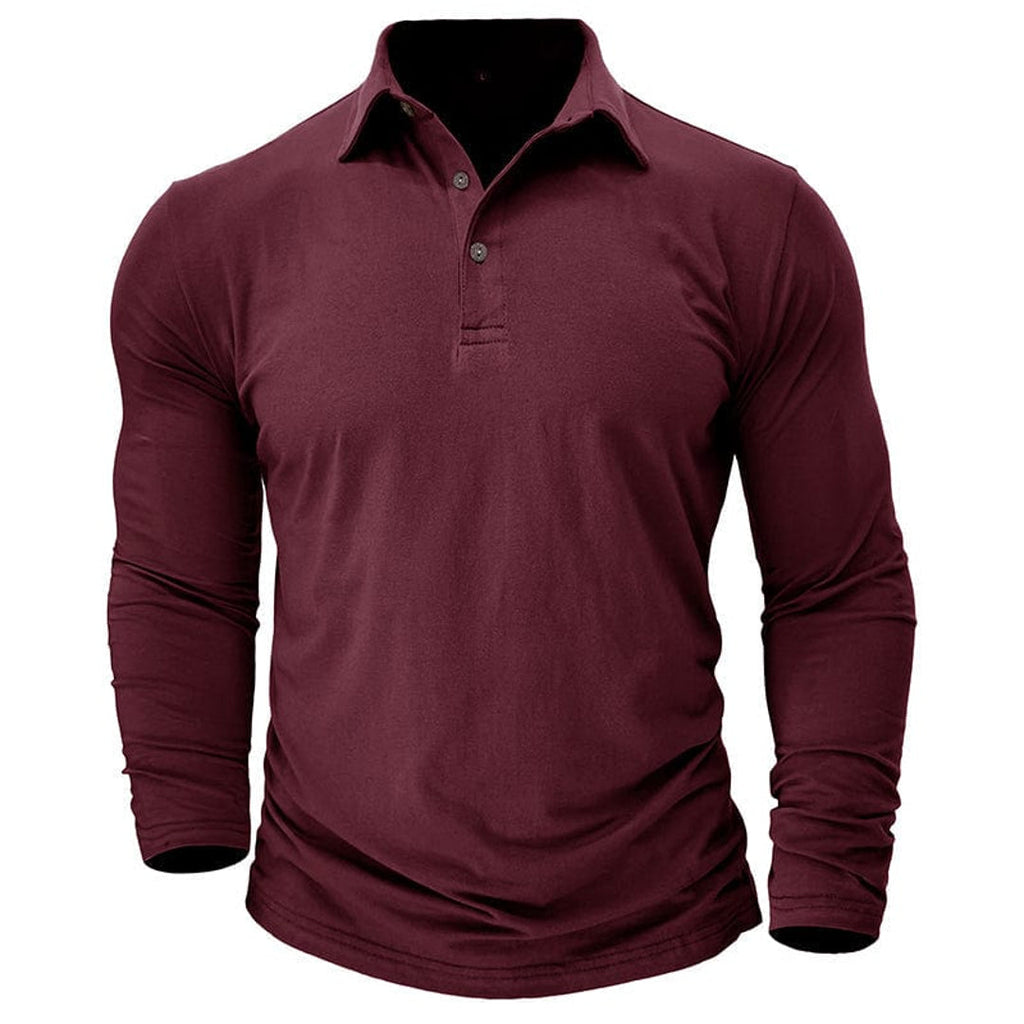 Men's burgundy long sleeve polo shirt