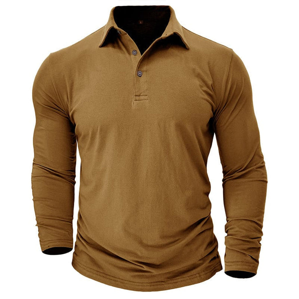 Men's mustard textured long sleeve polo