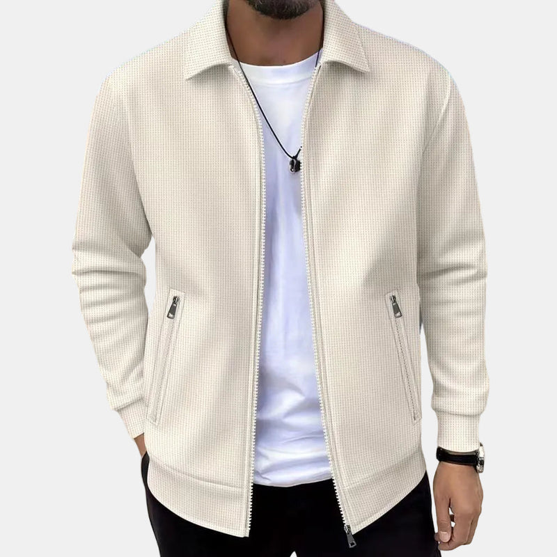 Men's Textured Zip Jacket with Shirt Collar for Everyday Wear