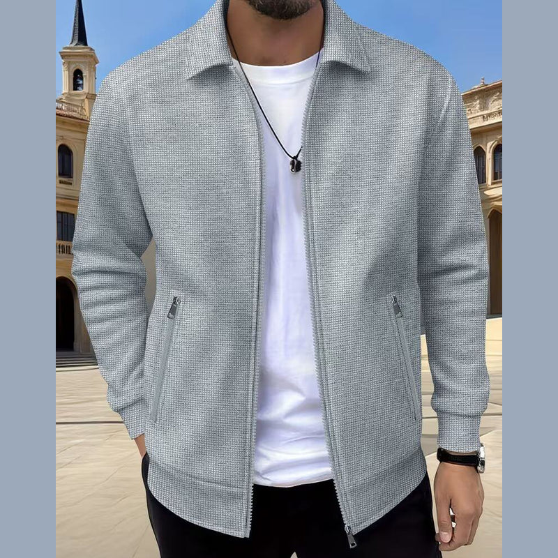 Men's textured zip jacket with shirt collar in grey
