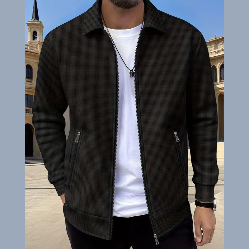 Men's textured zip jacket with shirt collar in black