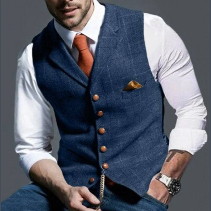 Men's Tweed-Look Waistcoat with Notched Lapels for Smart Occasions