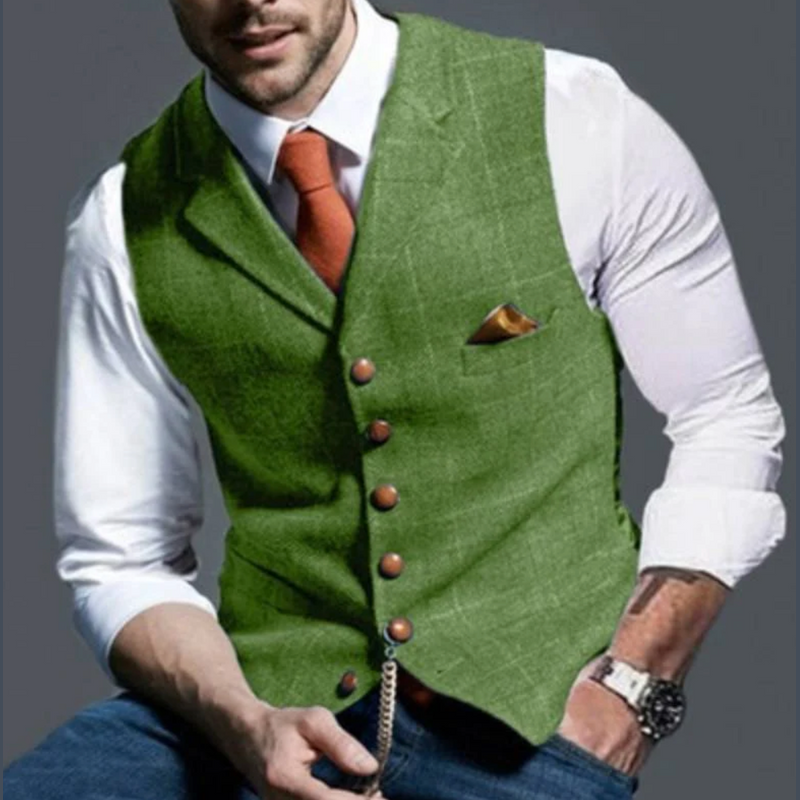 Men's tweed-look waistcoat in light green