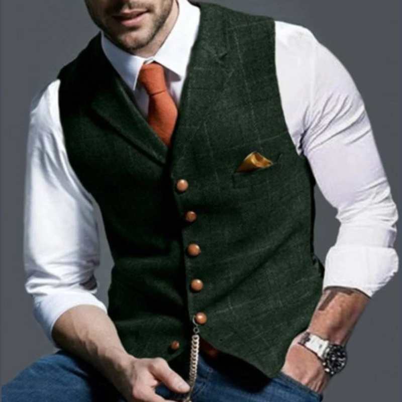 Men's tweed-look waistcoat in dark green