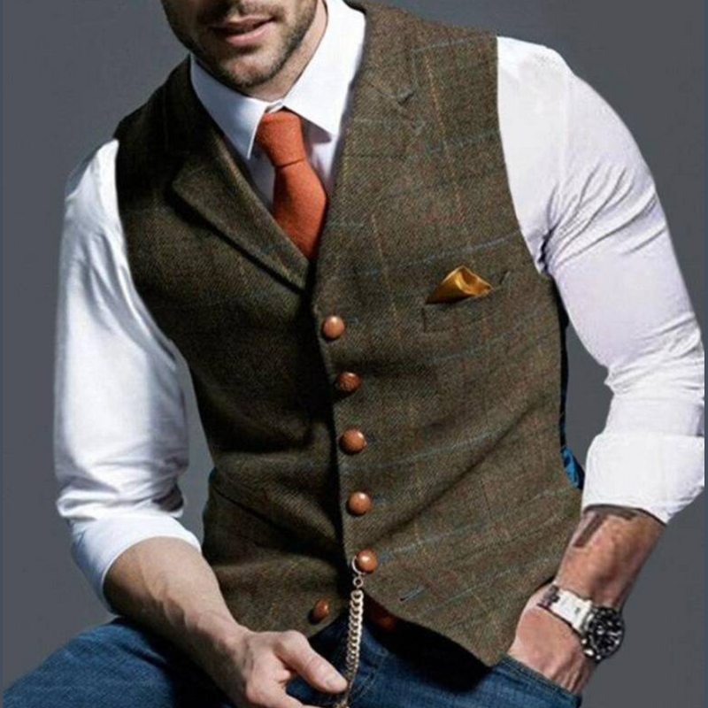 Men's tweed-look waistcoat in brown