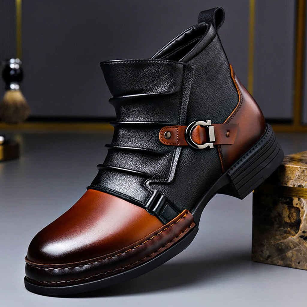 Men's black and cognac two-tone ankle boot