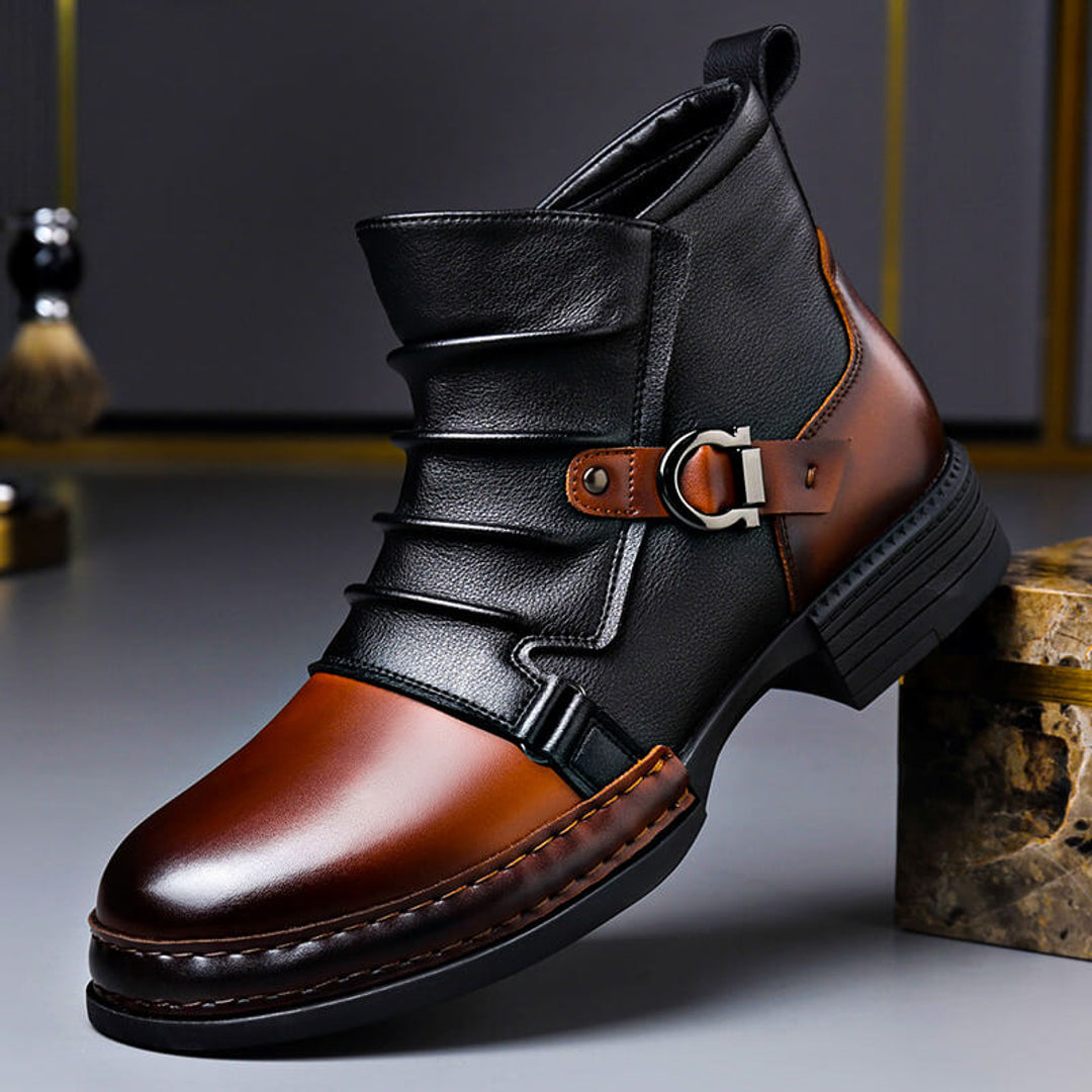 Men's black and cognac two-tone ankle boot