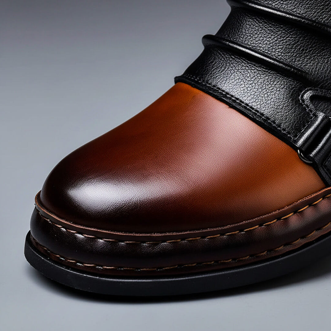 Close-up of the polished cognac toe