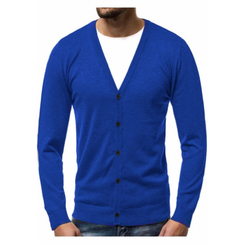 Men's V-neck button cardigan in blue