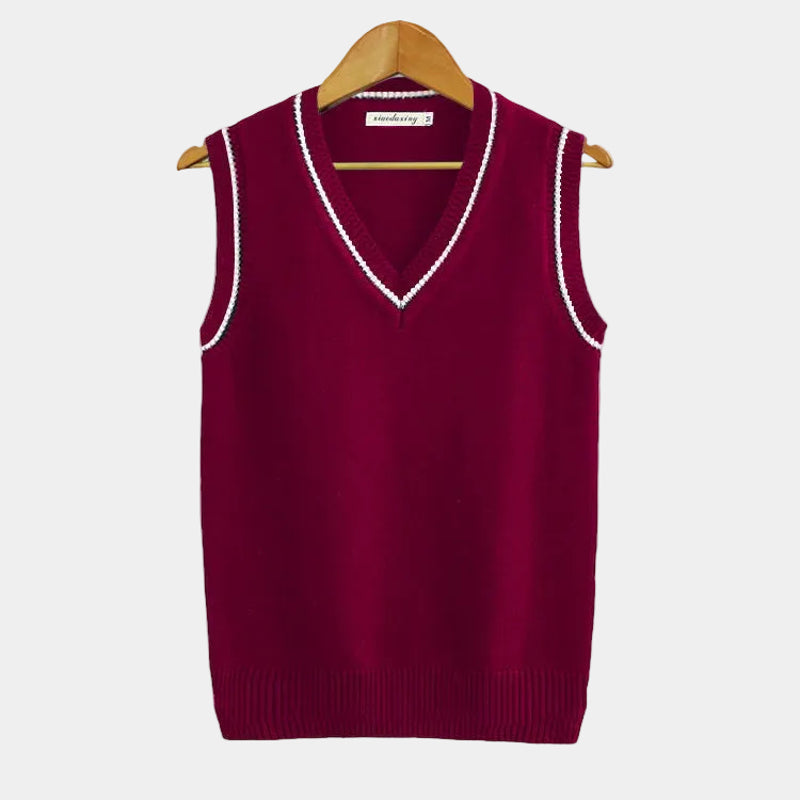 Men's V-neck sweater vest in burgundy