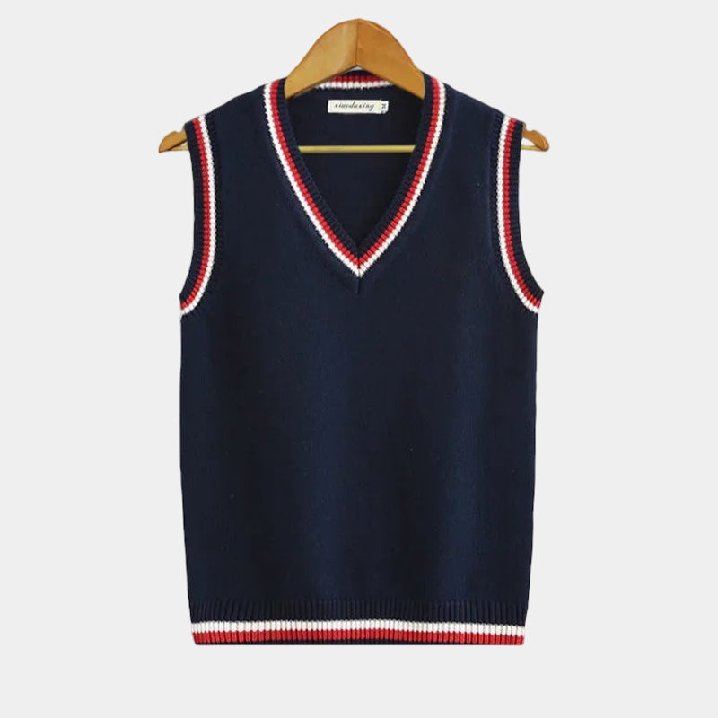 Men's V-neck sweater vest in navy blue