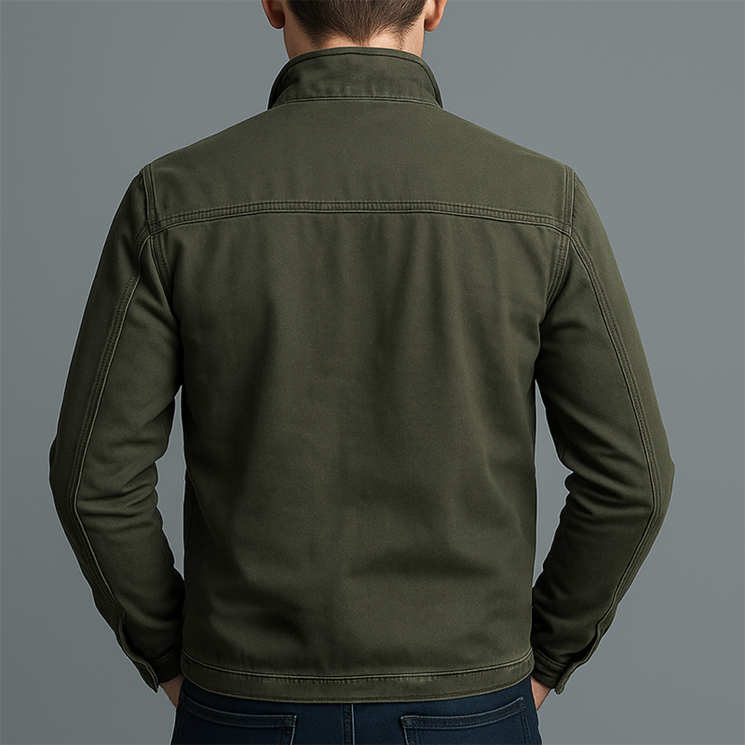 Men's green zip jacket – back view