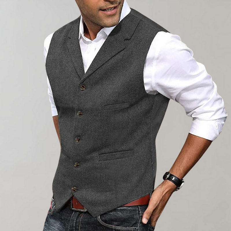 Men's vintage textured waistcoat in grey