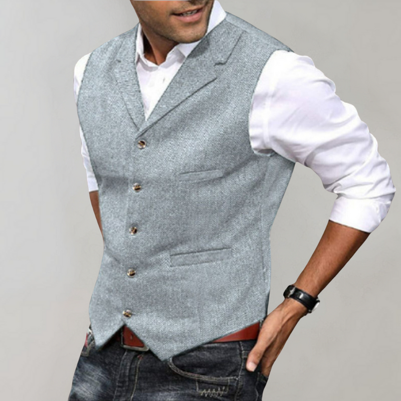 Men's vintage textured waistcoat in light grey