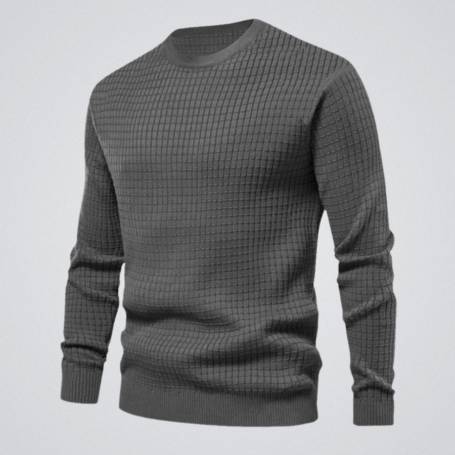 Men's Waffle Knit Crew Neck Sweater for Everyday Autumn Wear