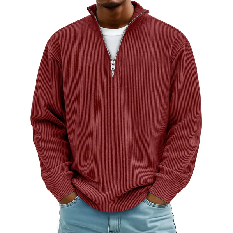 Men's waffle knit half-zip pullover in red