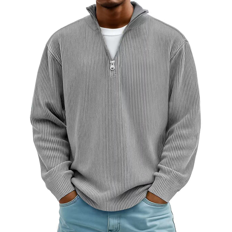 Men's waffle knit half-zip pullover in grey