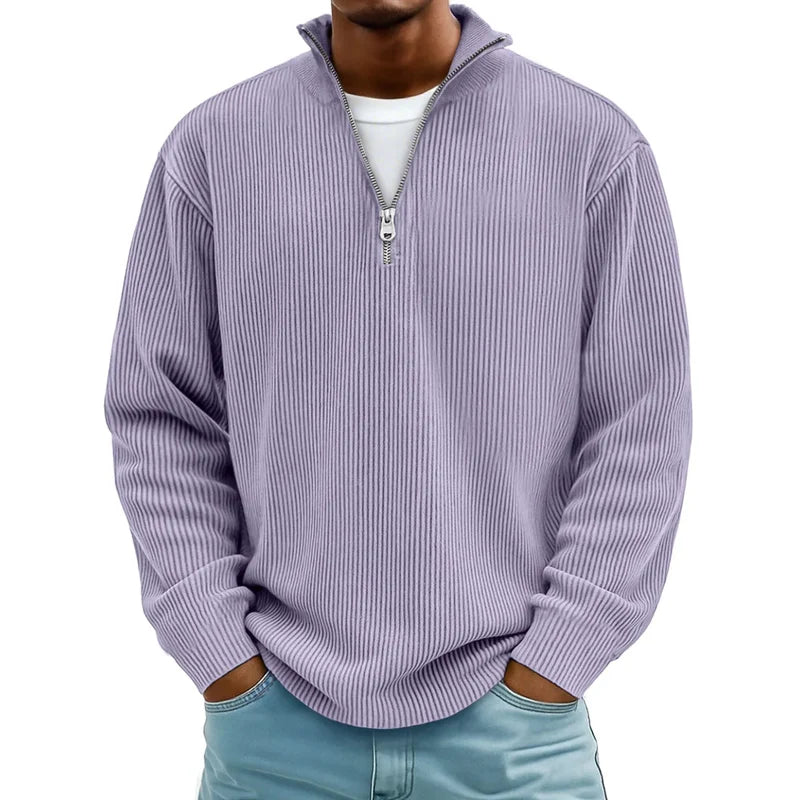 Men's waffle knit half-zip pullover in purple