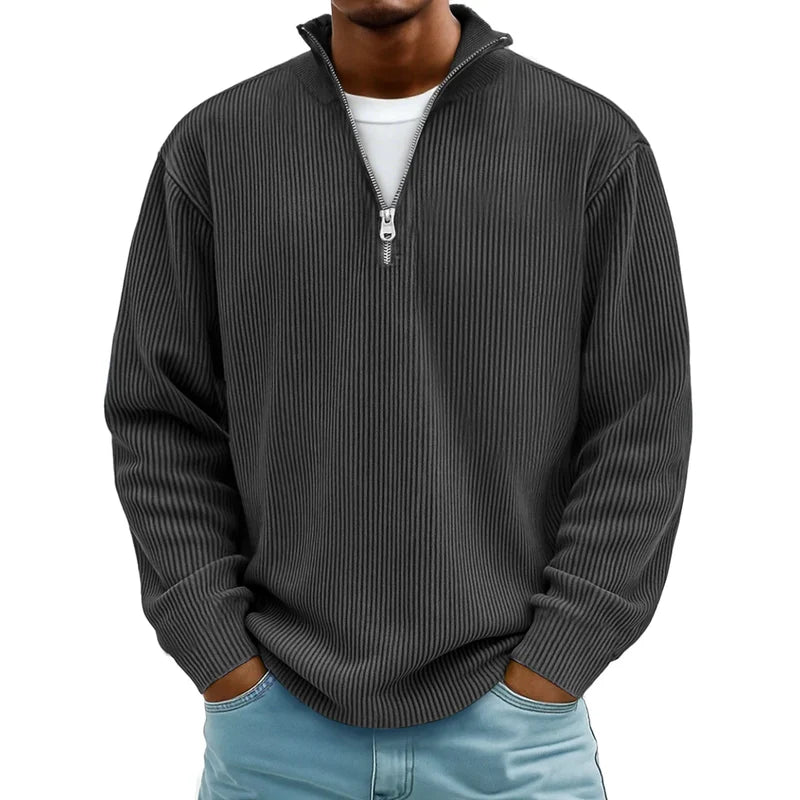Men's waffle knit half-zip pullover in black