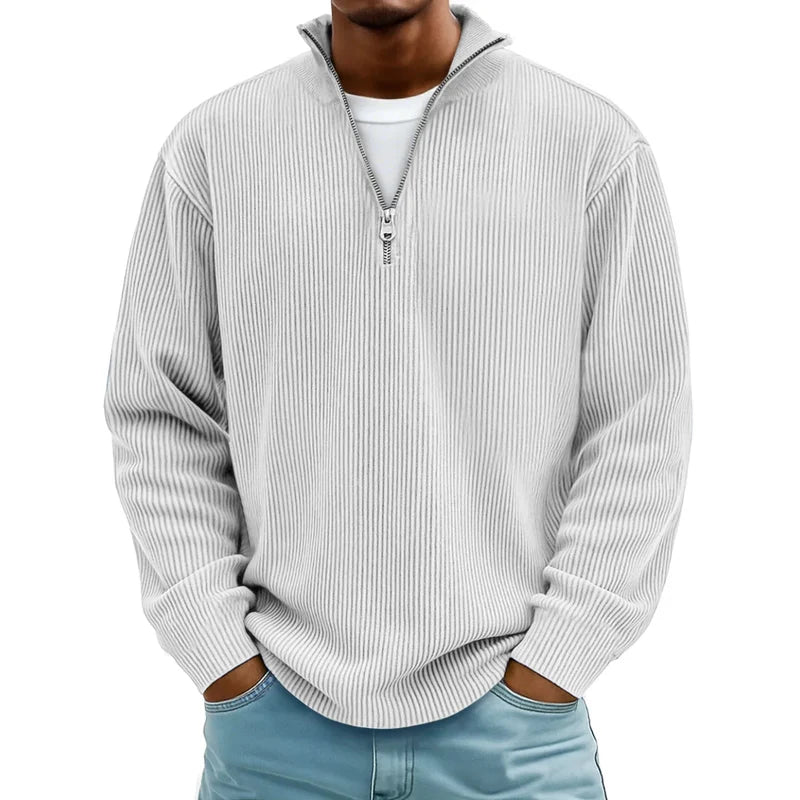 Men's waffle knit half-zip pullover in white
