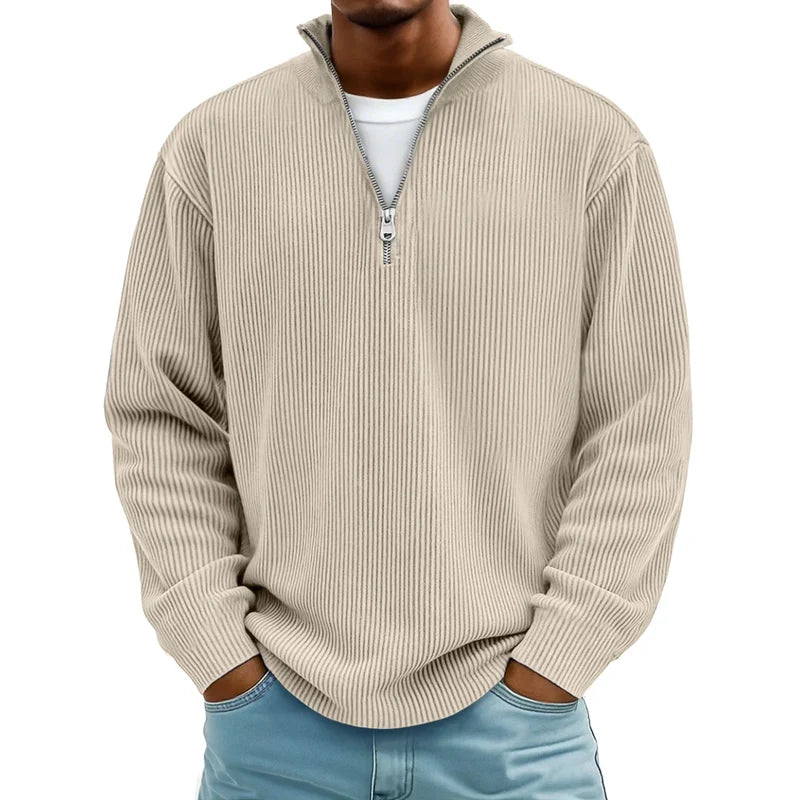 Men's waffle knit half-zip pullover in khaki