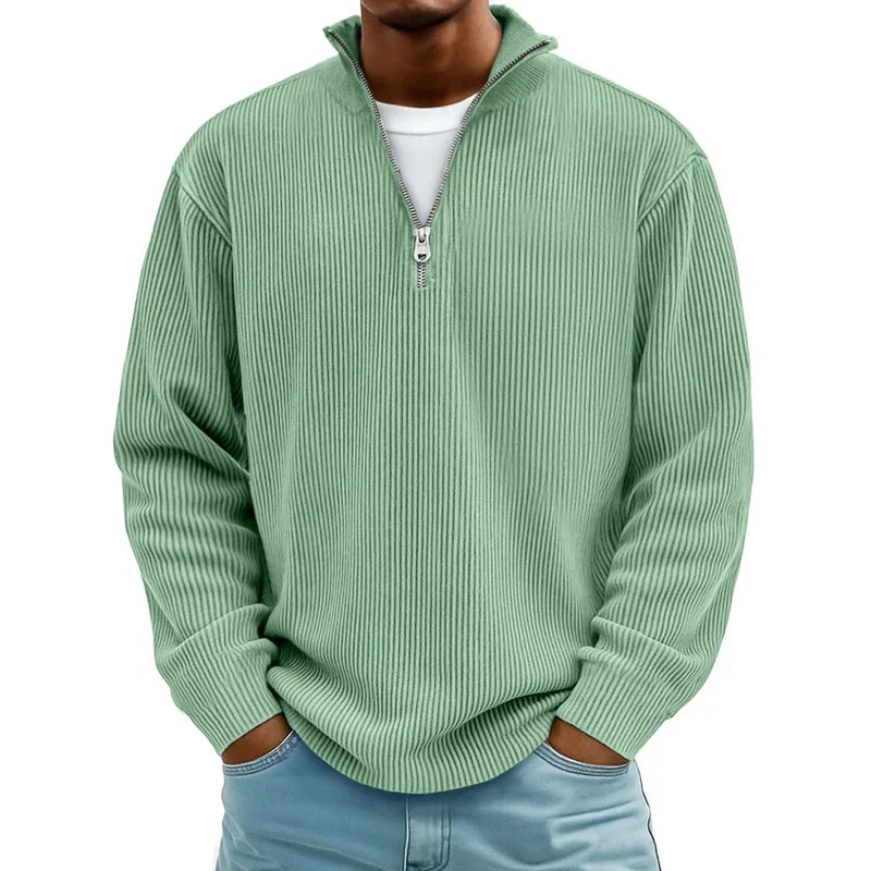 Men's waffle knit half-zip pullover in green