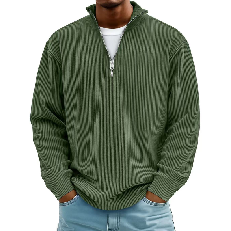 Men's waffle knit half-zip pullover in army green
