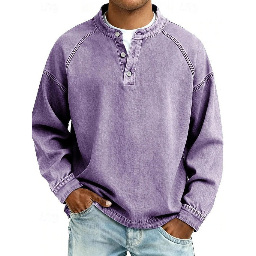 Men's washed henley sweatshirt in purple
