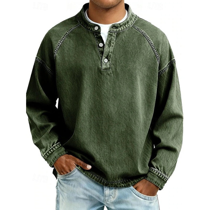 Men's washed henley sweatshirt in dark green