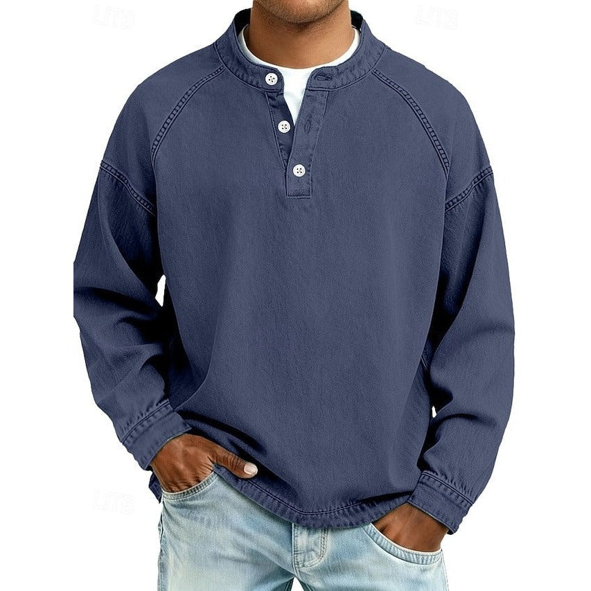 Men's washed henley sweatshirt in blue