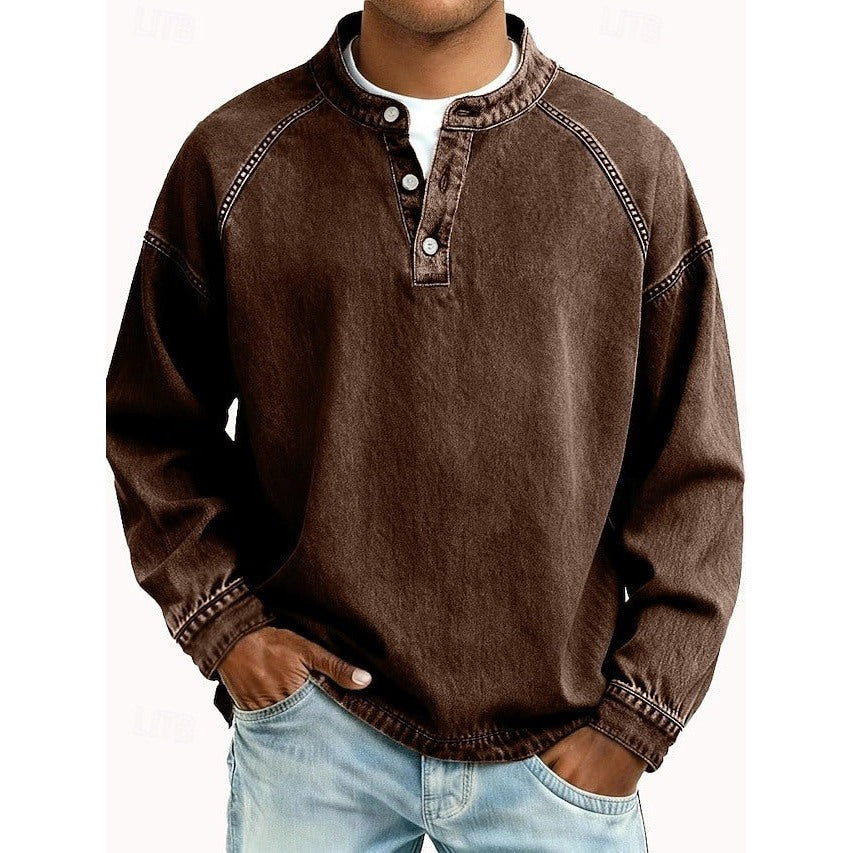 Men's washed henley sweatshirt in brown