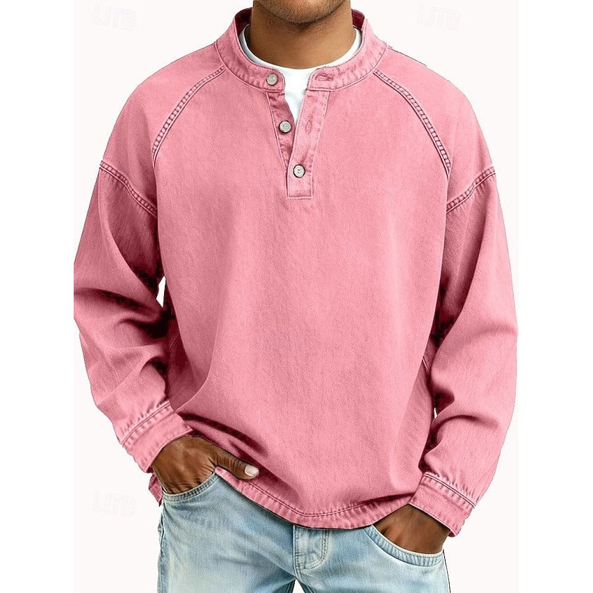 Men's washed henley sweatshirt in pink