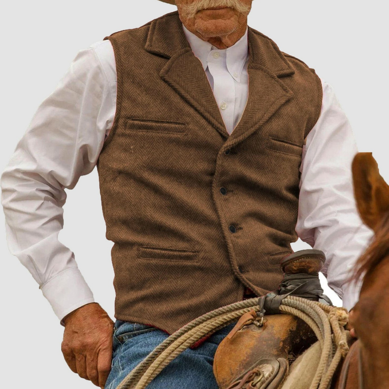 Men's western-style textured waistcoat in light brown