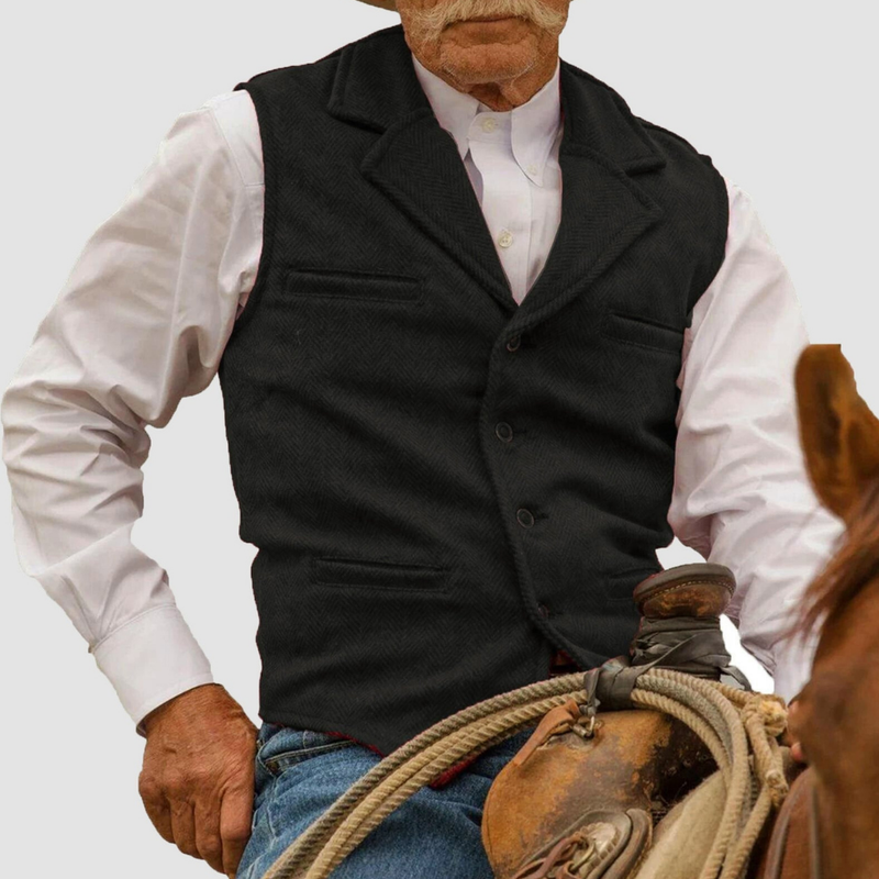 Men's western-style textured waistcoat in black